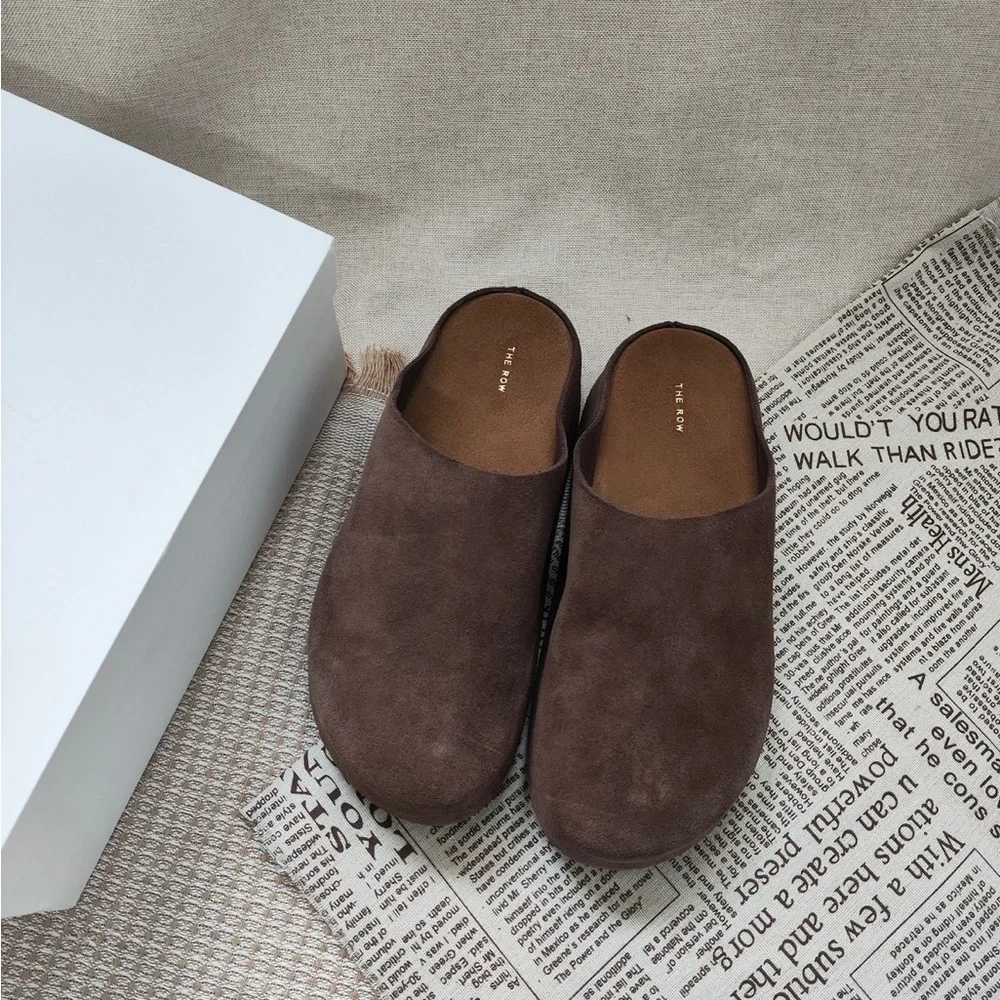 The Row Brown Suede Slip-On Clogs